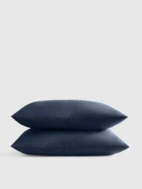 Quince Organic Crisp Percale Pillowcase Set Of 2, King, Navy, Like New